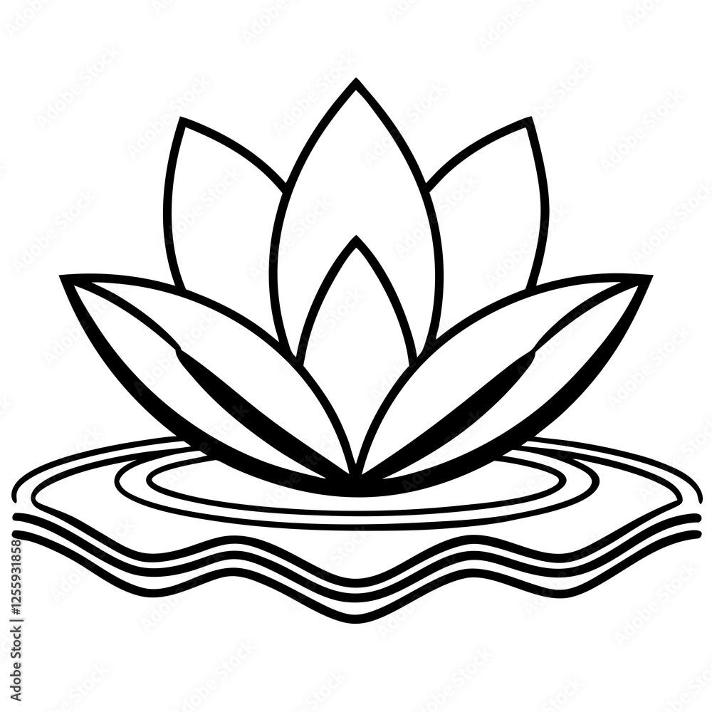 Lotus Flower vector line drawing illustration, lotus line art minimalist logo for business Lotus Flower vector line drawing illustration, lotus line art minimalist logo for business