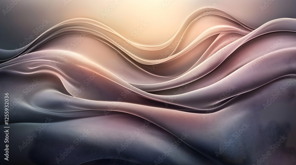 Obraz premium Wavy fabric background, abstract design for presentations or creative work, light source from above, creates a serene, flowing atmosphere