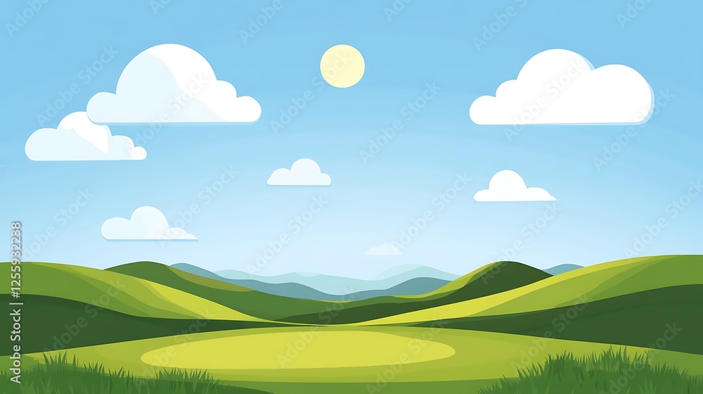 Fototapeta premium Serene Rolling Hills Under a Sunny Sky