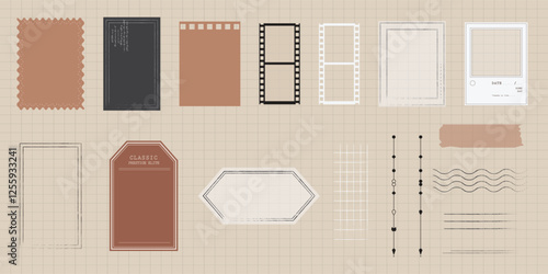 Vector set of digital stickers for vintage scrapbooking