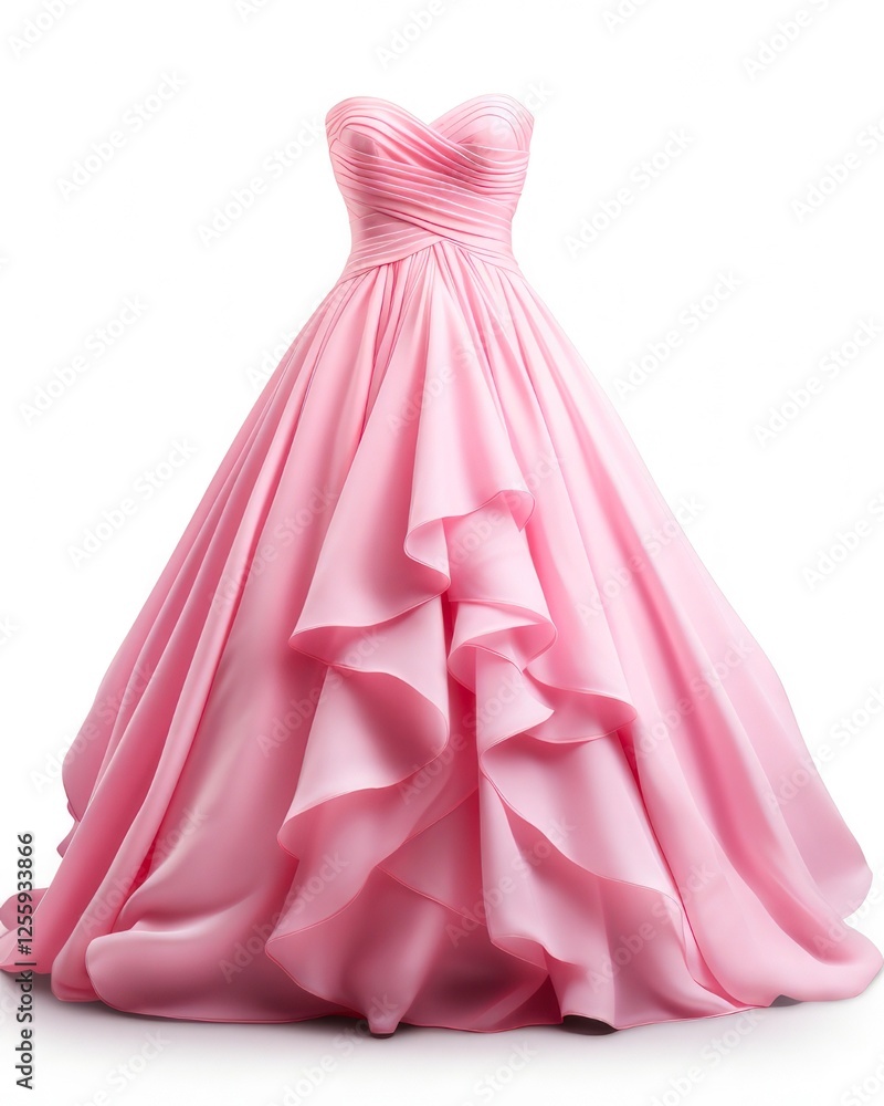 Obraz premium Chic Pink Strapless Dress - Fashionable and Elegant Gown Isolated on White Background, Perfect Garment for Any Occasion