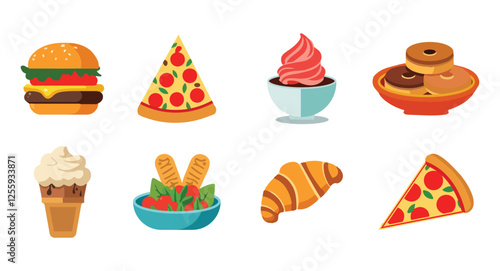 Food flat Illustration Icons set, Food Vector Art Illustration Clipart. set of food Illustration bundle	