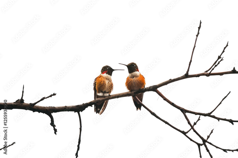 PNG Two hummingbirds perched on branch PNG Two hummingbirds perched on branch