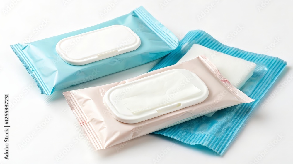 Packets of Wet Wipes on White Background Packets of Wet Wipes on White Background