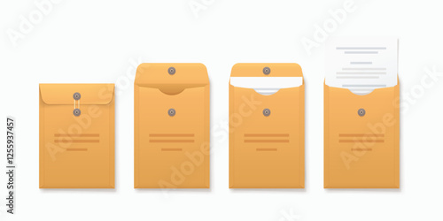 envelope set in various stages on white