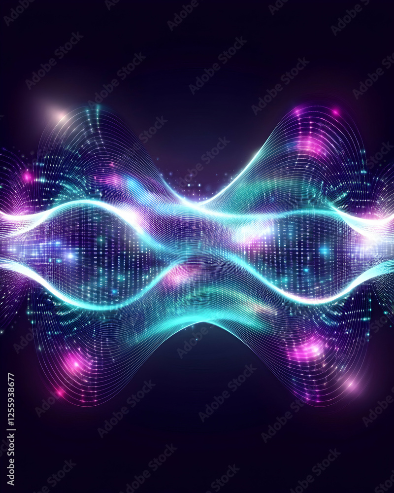 Abstract digital waveform in dark, glowing with vibrant energy. Concept for sound, data analysis or modern technology use Abstract digital waveform in dark, glowing with vibrant energy. Concept for sound, data analysis or modern technology use