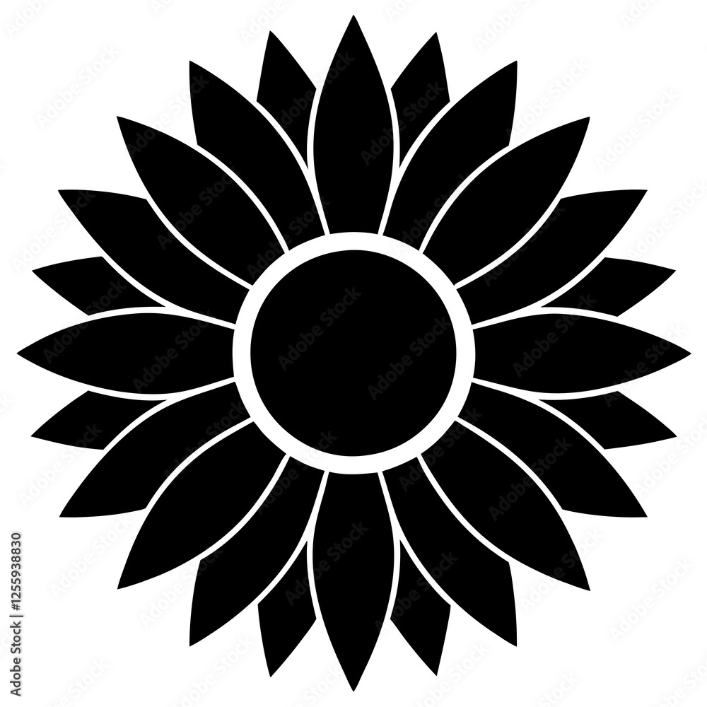 Naklejka premium Bold Black Sunflower Silhouette vector illustration, sunflower icon logo design 