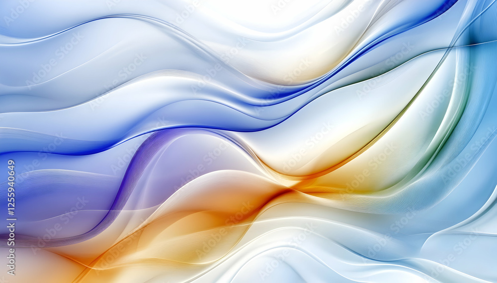 Obraz premium Abstract flowing curves of white, orange, blue for a website header or graphic background