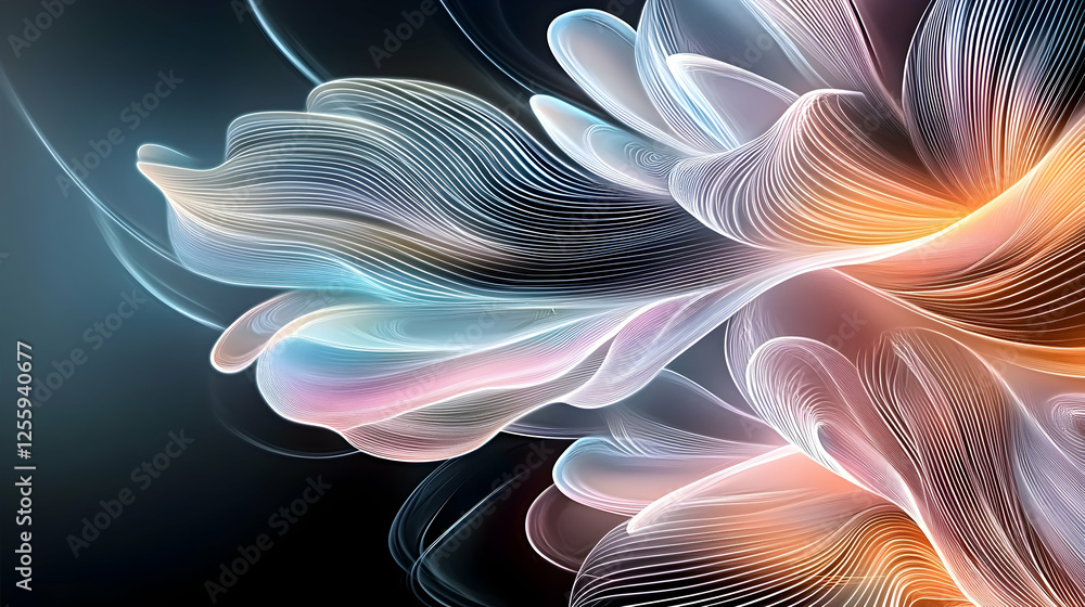 Fototapeta premium Abstract flowing curves in front of dark background for digital arts, wallpapers, and presentations