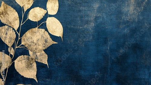 Gold leaves, blue background, texture, design