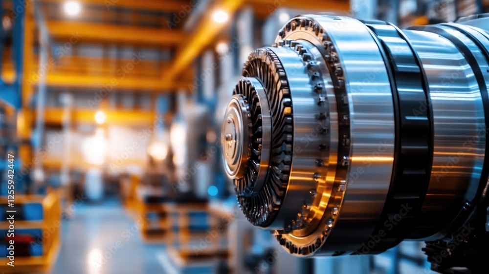 Obraz premium Close-up of industrial machine gear in factory