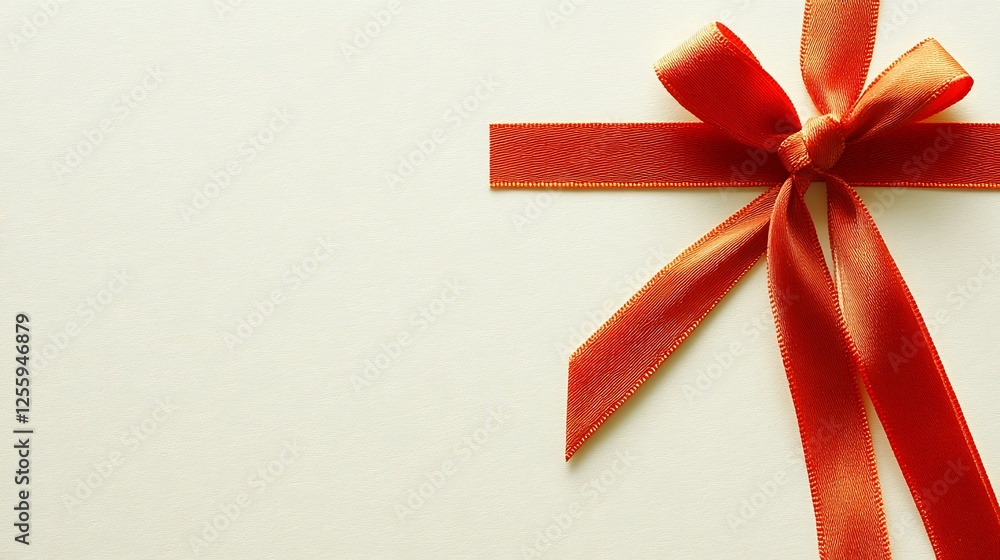 Elegant Orange Ribbon Bow on Cream Paper Background Elegant Orange Ribbon Bow on Cream Paper Background