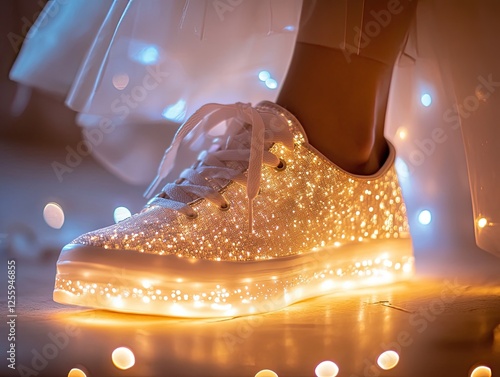 Sparkling Elegance: Illuminated Shoe Fashion with Dreamy Bokeh Effects