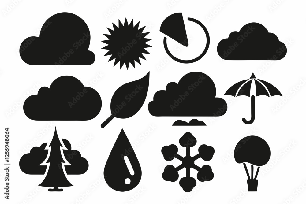 Set of silhouette Weather and Nature Icons with Simplistic Style , weather icon silhouette vector illustration Set of silhouette Weather and Nature Icons with Simplistic Style , weather icon silhouette vector illustration