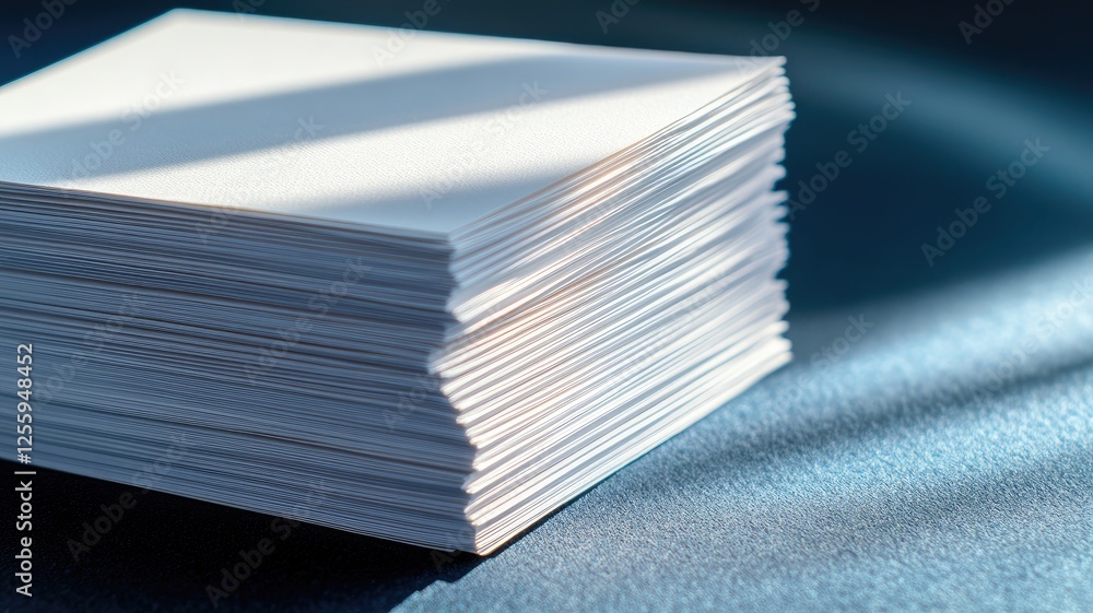 Stack of white paper sheets on dark surface under sunlight Stack of white paper sheets on dark surface under sunlight