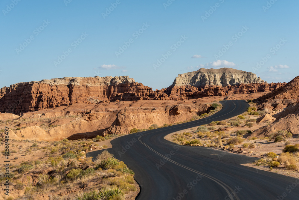 Winding road in the Utah Desert on a bright day Winding road in the Utah Desert on a bright day