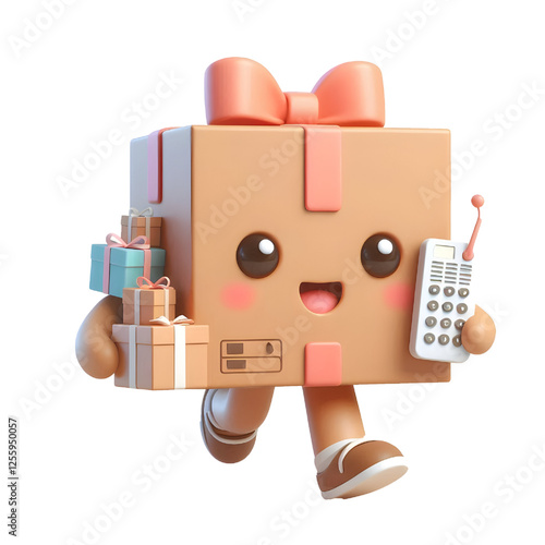 3D cute carrying box design isolated on white background