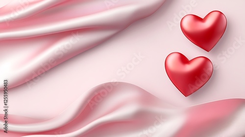 Pink Silk Drapery with Two Red Hearts