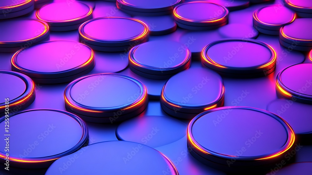 Abstract Neon Lit Circular Platforms Design Abstract Neon Lit Circular Platforms Design