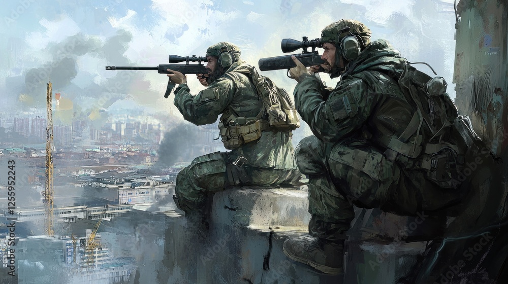 Urban Warfare: Two Camouflaged Snipers Urban Warfare: Two Camouflaged Snipers