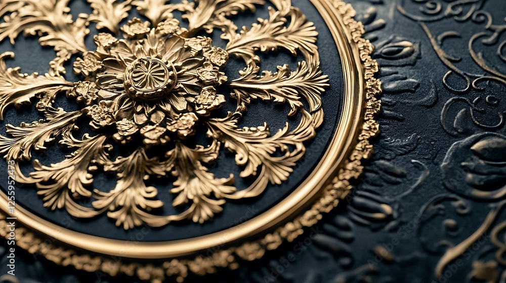 Gold ornate ceiling detail, dark background Gold ornate ceiling detail, dark background