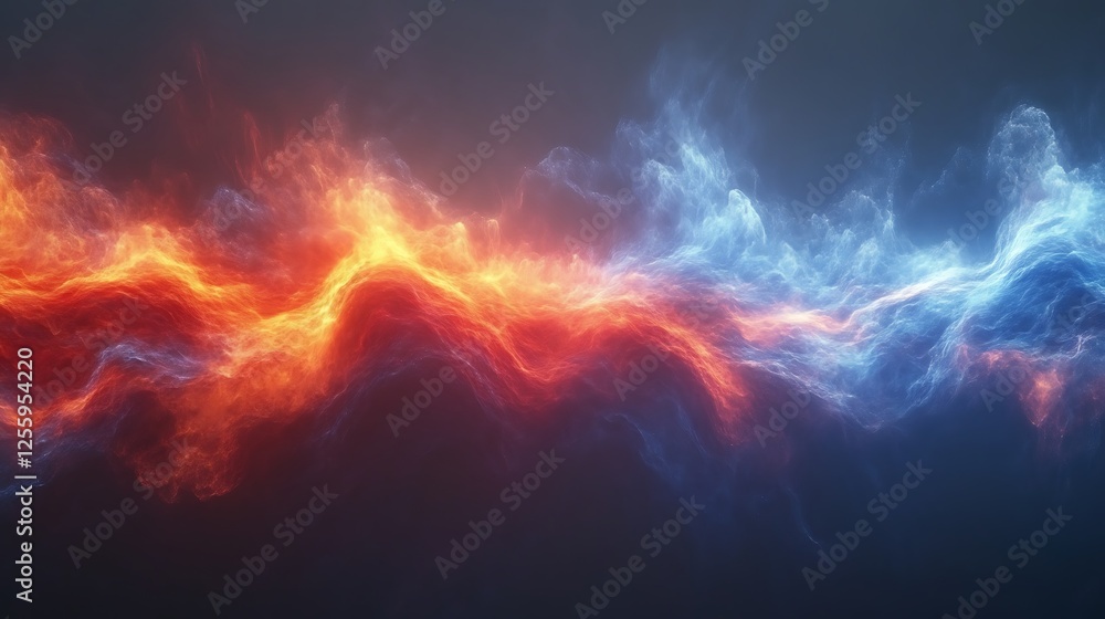 Abstract fiery and icy waves collide in cosmic dance Abstract fiery and icy waves collide in cosmic dance