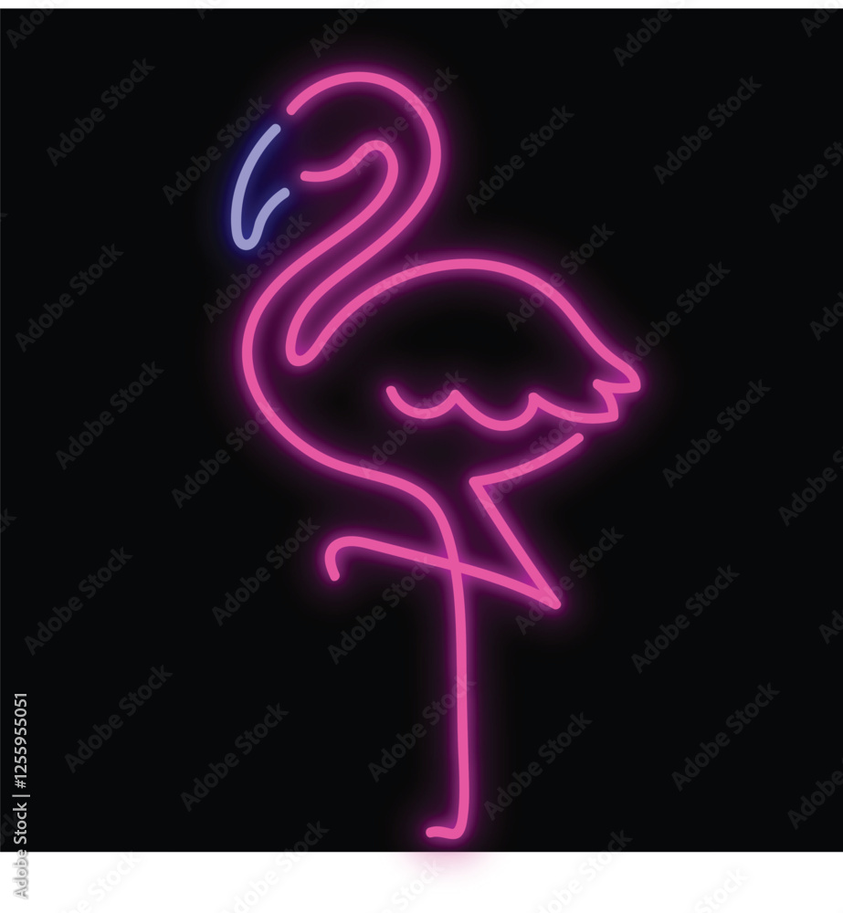 Obraz premium Pink Flamingo with Neon Lights