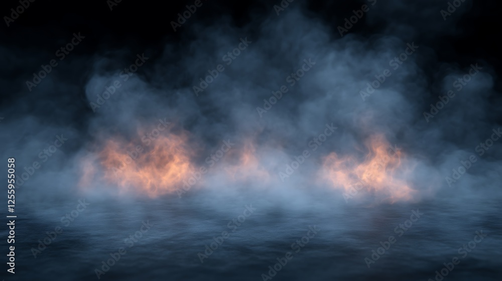 Ethereal Flames and Fog Envelop a Dark Surface Ethereal Flames and Fog Envelop a Dark Surface