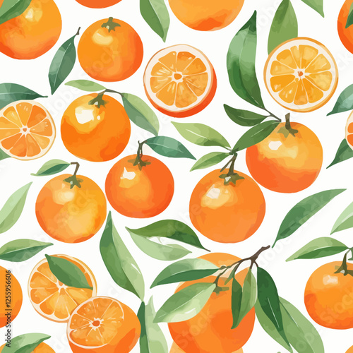 Tangerine,Hand drawn watercolor Tangerine set on white background. Fruit vector illustration. Pattern watercolor fruit.	
