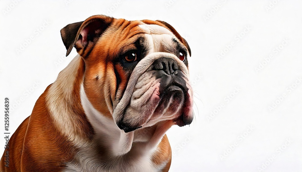 Bulldog in profile showcasing distinctive features against a plain background on white background Bulldog in profile showcasing distinctive features against a plain background on white background