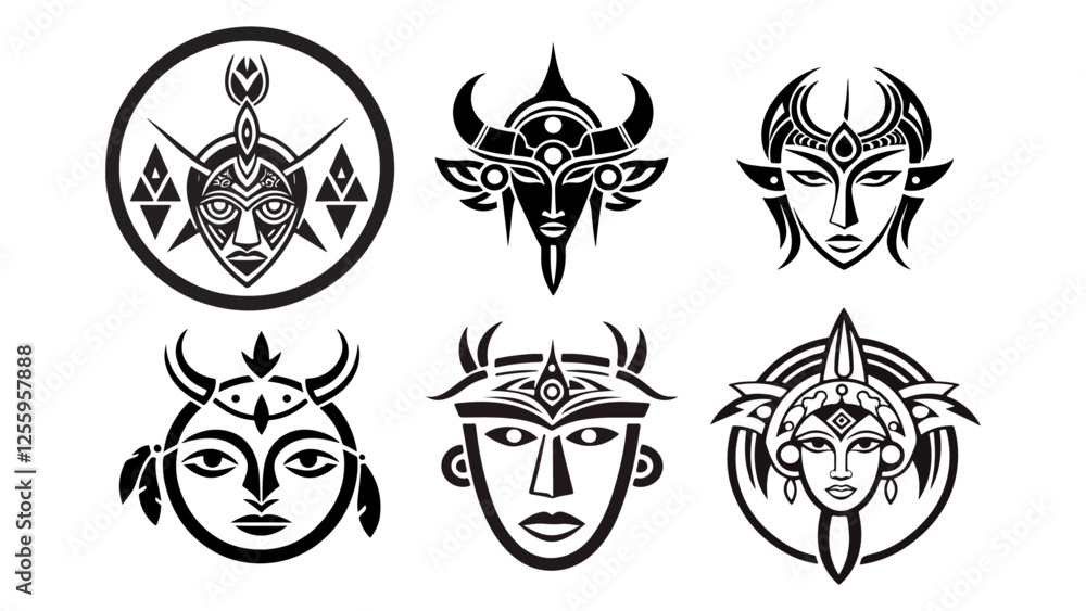 Obraz premium tribal tattoo set, tribal faces tattoo design vector illustration