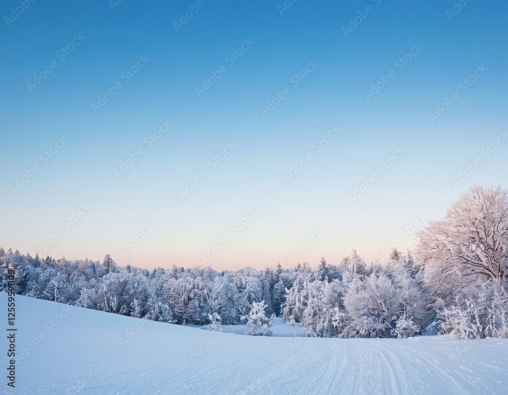 Winter landscape with frosted trees under a clear blue sky, creating a serene and tranquil atmosphere. Winter landscape with frosted trees under a clear blue sky, creating a serene and tranquil atmosphere.