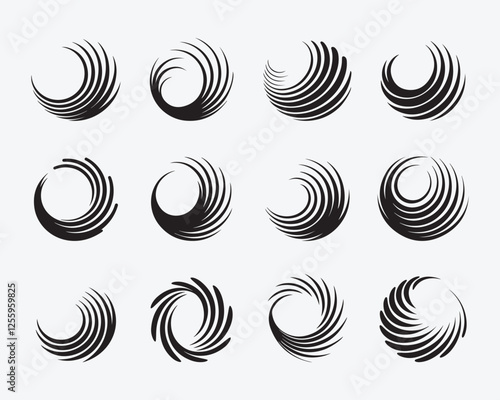 Fotografie Geometric Circular Swirl Design Set