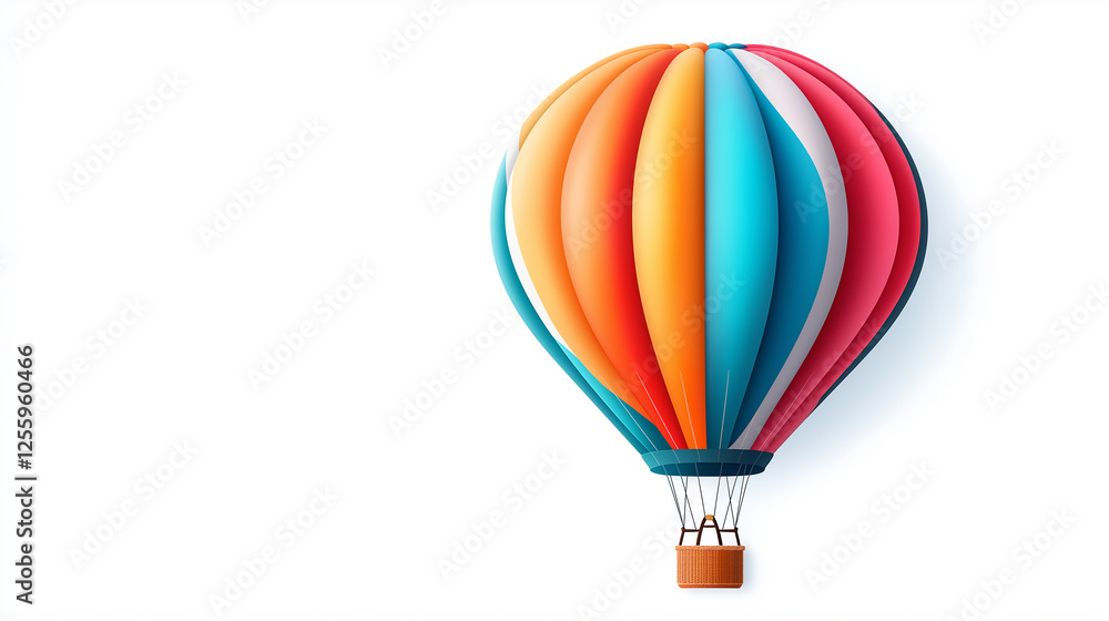 Naklejka premium Colorful hot air balloon floating on white background: freedom and adventure concept