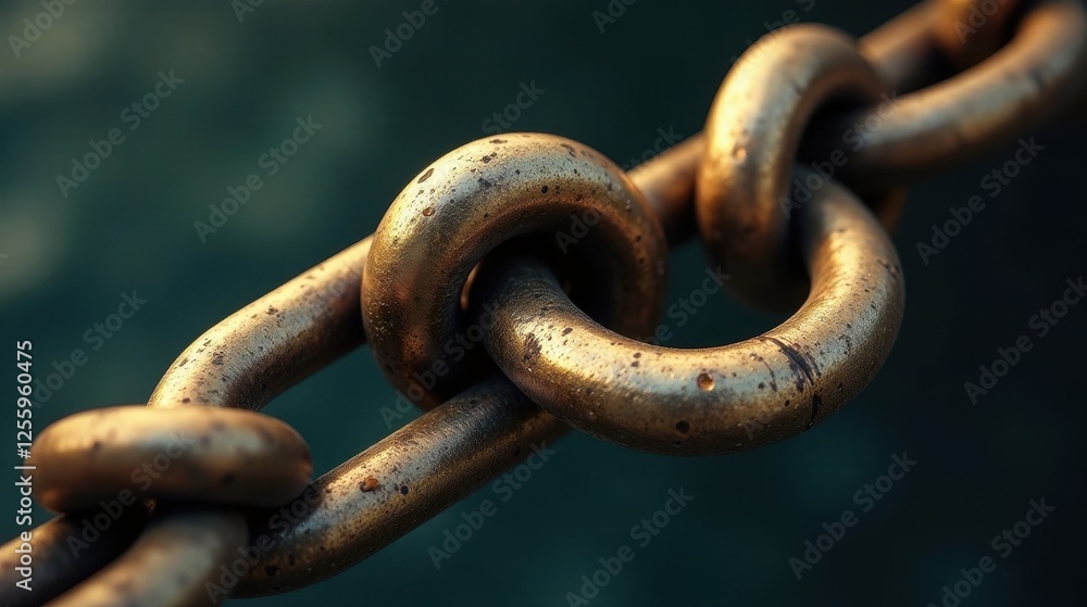 Close-up view of an intricately linked metallic chain, showcasing the texture and wear of aged metal, highlighting the strength and connection of individual components in a unified structure. Close-up view of an intricately linked metallic chain, showcasing the texture and wear of aged metal, highlighting the strength and connection of individual components in a unified structure.