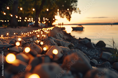 Whimsical summer beach scene with glowing waves photo