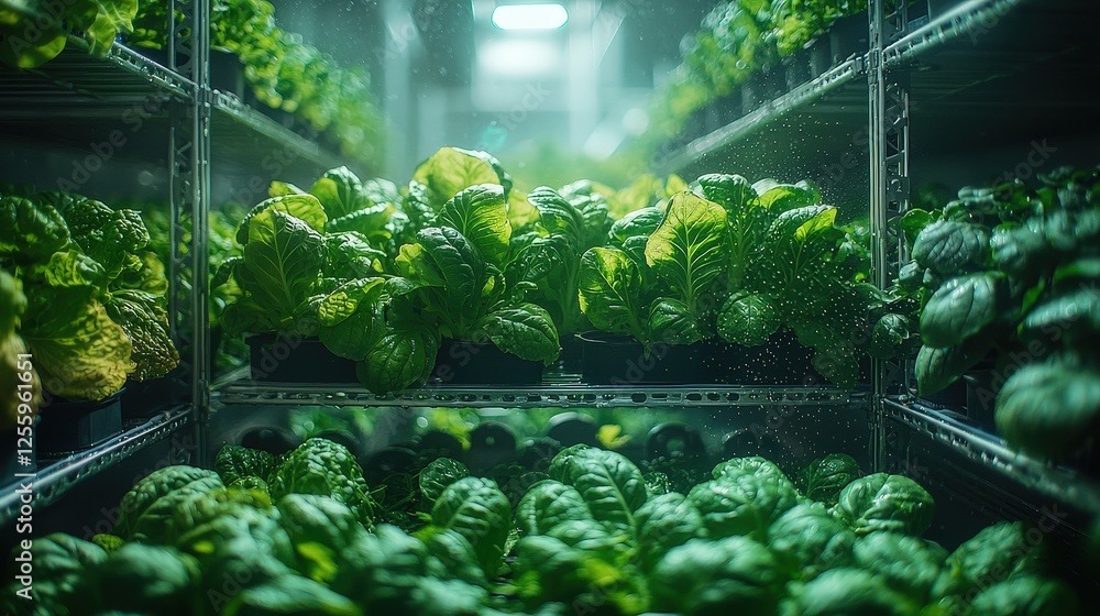 Obraz premium Lush greenery in a high-tech indoor vertical farming setup
