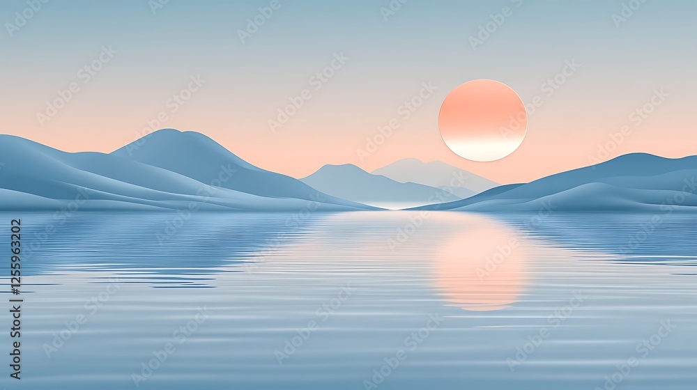 Serene Sunset Over Calm Blue Mountains and Lake Serene Sunset Over Calm Blue Mountains and Lake