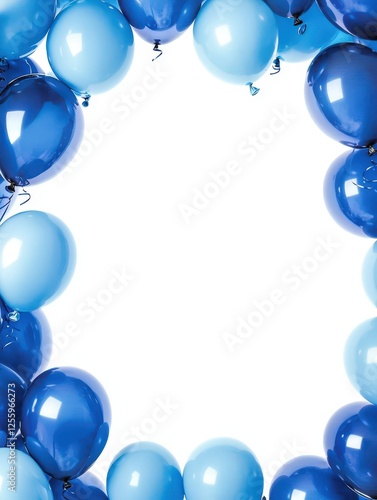 Blue balloons border frame framing element on white background