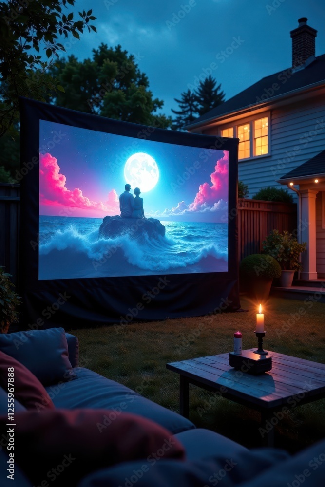 Outdoor movie night, backyard projector screen setup, movie night, home theater, outdoor cinema Outdoor movie night, backyard projector screen setup, movie night, home theater, outdoor cinema