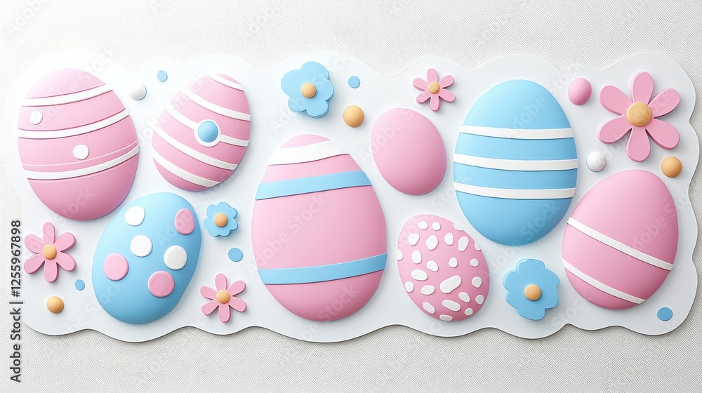 Fototapeta premium Pastel Easter Eggs & Flowers 3D Render