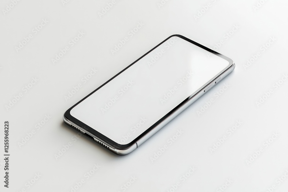 Sleek smartphone mockup with blank screen on pure white background Sleek smartphone mockup with blank screen on pure white background