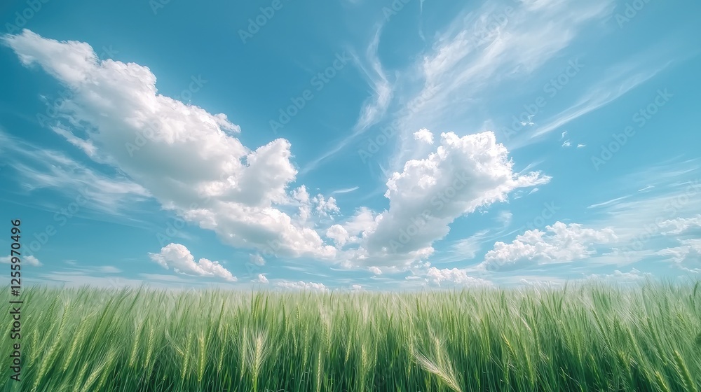 Green wheat field under a bright summer sky Green wheat field under a bright summer sky