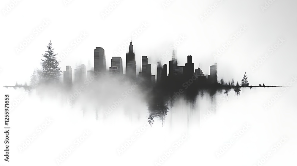 Fototapeta premium City Skyline Reflected In Misty Water
