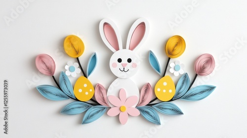 Easter Bunny Paper Art, Spring Flowers, Pastel Colors photo