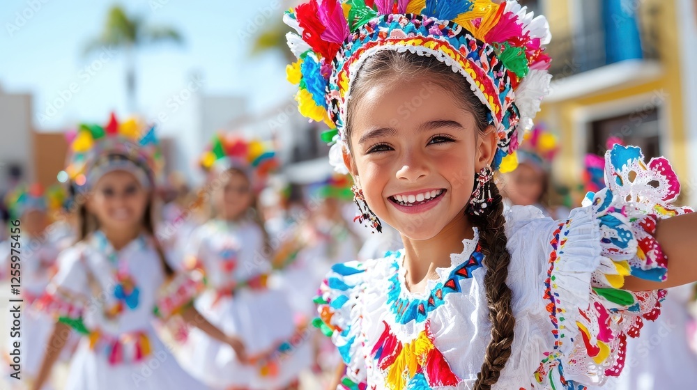 Happy Girl in Colorful Festive Costume Happy Girl in Colorful Festive Costume