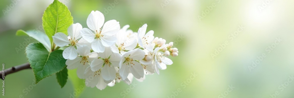 Obraz premium Soft white lilac blossoms on a serene tree branch, nature, white