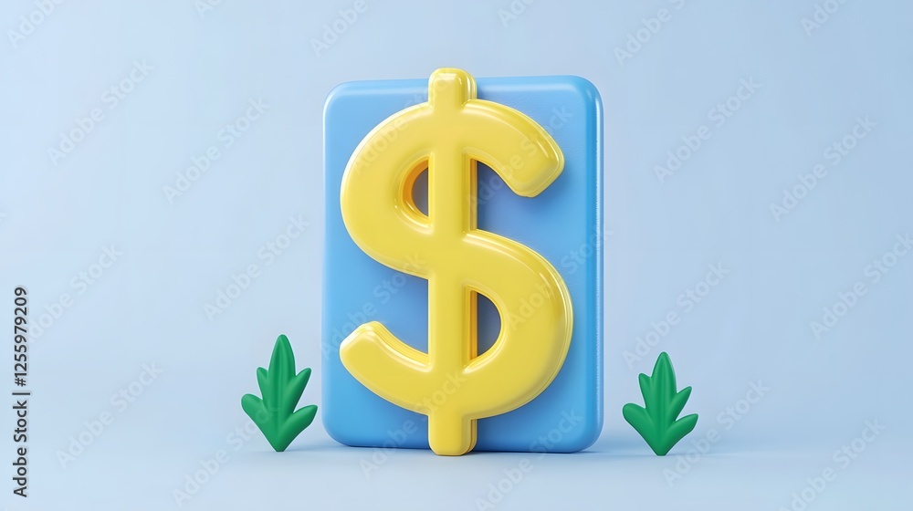 3D Dollar Sign With Green Upward Arrows on Minimalist Backdrop, Symbolizing Profits and Business 3D Dollar Sign With Green Upward Arrows on Minimalist Backdrop, Symbolizing Profits and Business