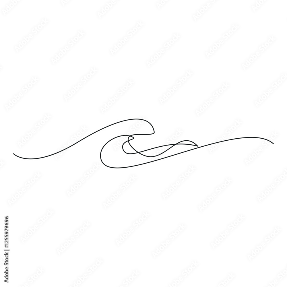 Sea wave one line. Vector drawing on a white background.
Sea wave one line. Vector drawing on a white background.