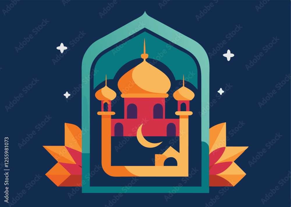 Fototapeta premium Elegant Ramadan Greeting Card, Islamic Design, Festive Vector Illustration for Celebrations eid moon